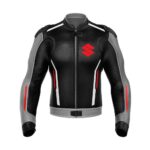 Black Gray Suzuki Motorcycle Racing Leather Jacket
