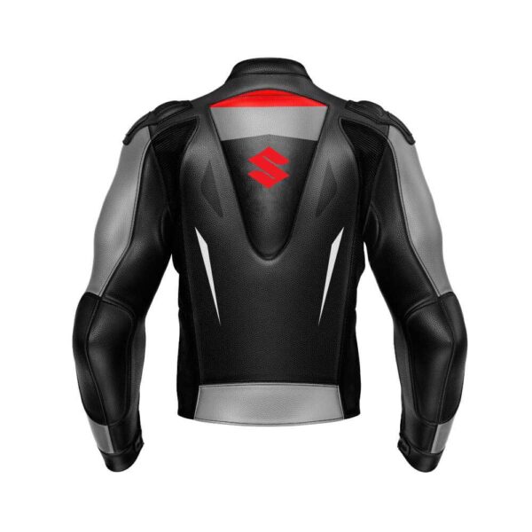 Black Gray Suzuki Motorcycle Racing Leather Jacket - Image 2