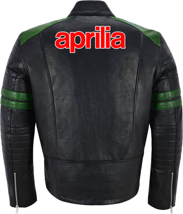 Black Green Aprilia Motorcycle Racing Leather Jacket - Image 2