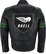 Black Green Buell Motorcycle Racing Leather Jacket - Image 2