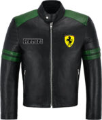 Black Green Ferrari Motorcycle Racing Leather Jacket