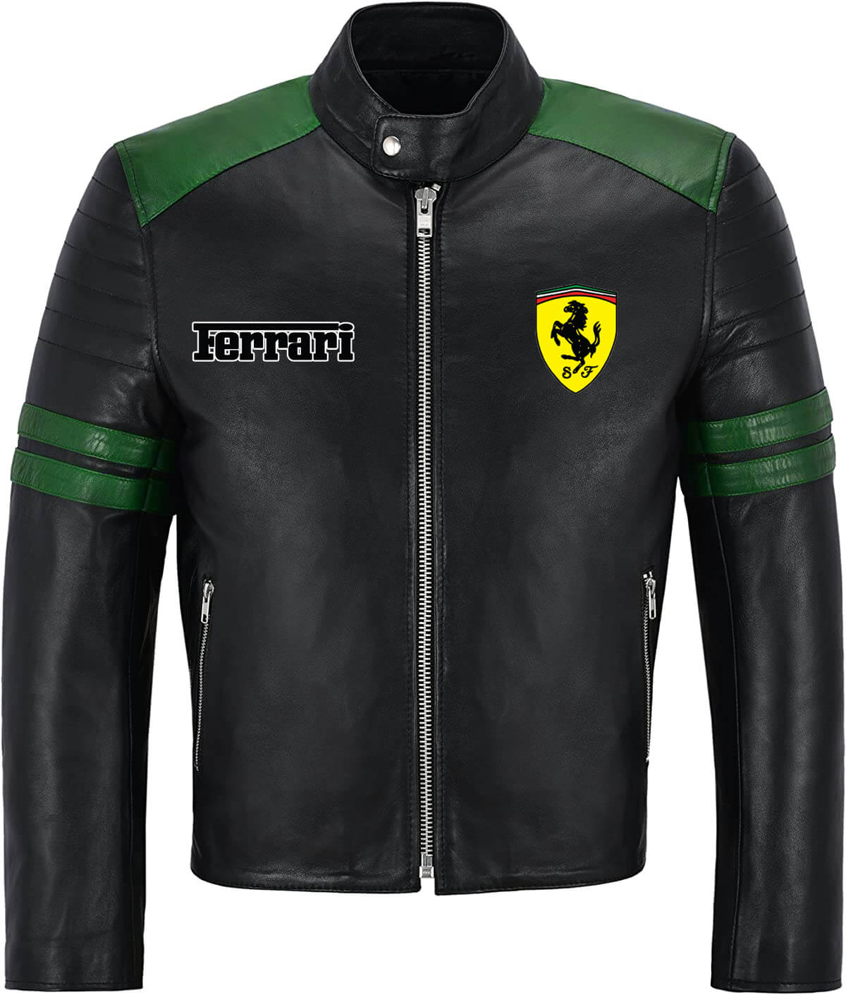 Black-Green-Ferrari-Motorcycle-Racing-Leather-Jacket-1.jpg Black Green Ferrari Motorcycle Racing Leather Jacket - Image 1
