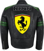 Black Green Ferrari Motorcycle Racing Leather Jacket - Image 2
