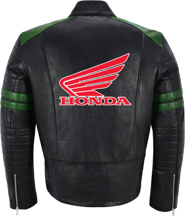 Black Green Honda Motorcycle Racing Leather Jacket - Image 2
