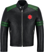 Black Green Suzuki Motorcycle Racing Leather Jacket