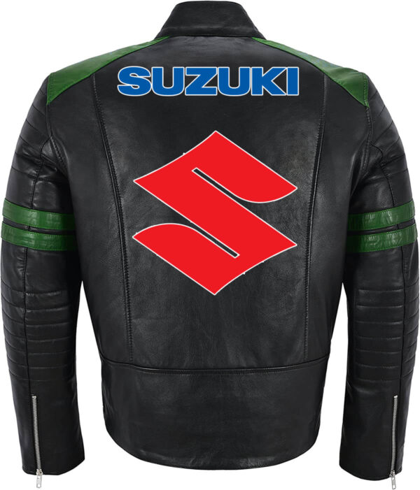 Black Green Suzuki Motorcycle Racing Leather Jacket - Image 2