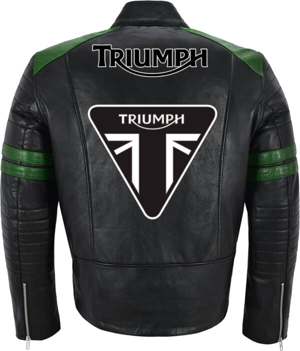 Black Green Triumph Motorcycle Racing Leather Jacket - Image 2
