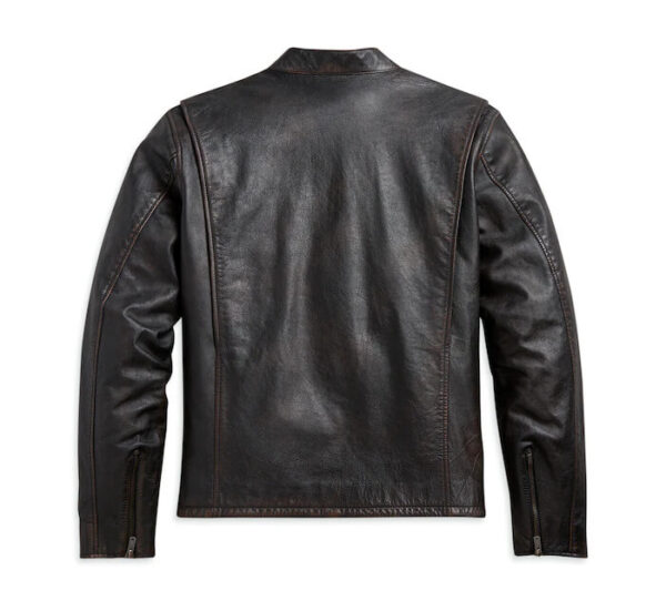 Black Harley Davidson Sleeve Stripe Leather Jacket - Image 2