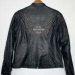 Black Harley Davidson Studded Wings Leather Jacket
