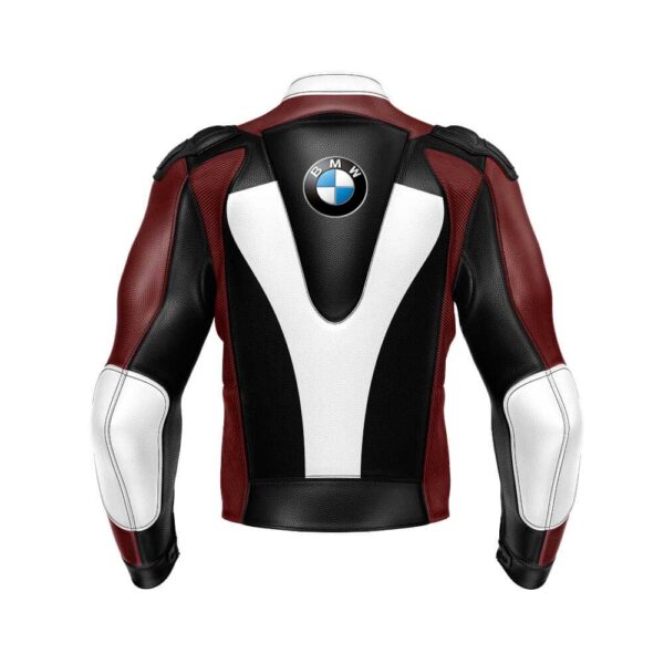 Black Maroon BMW Motorcycle Racing Leather Jacket - Image 2