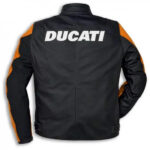 Black Orange Ducati Motorcycle Racing Leather Jacket - Image 2