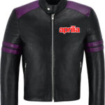 Black Purple Aprilia Motorcycle Racing Leather Jacket