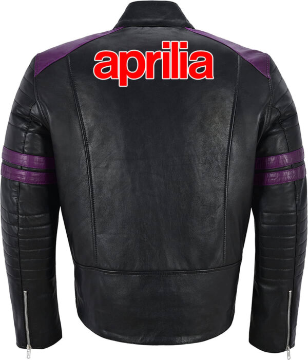 Black Purple Aprilia Motorcycle Racing Leather Jacket - Image 2