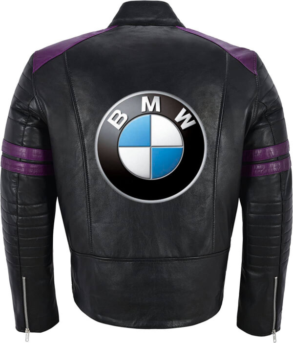 Black Purple BMW Motorcycle Racing Leather Jacket - Image 2