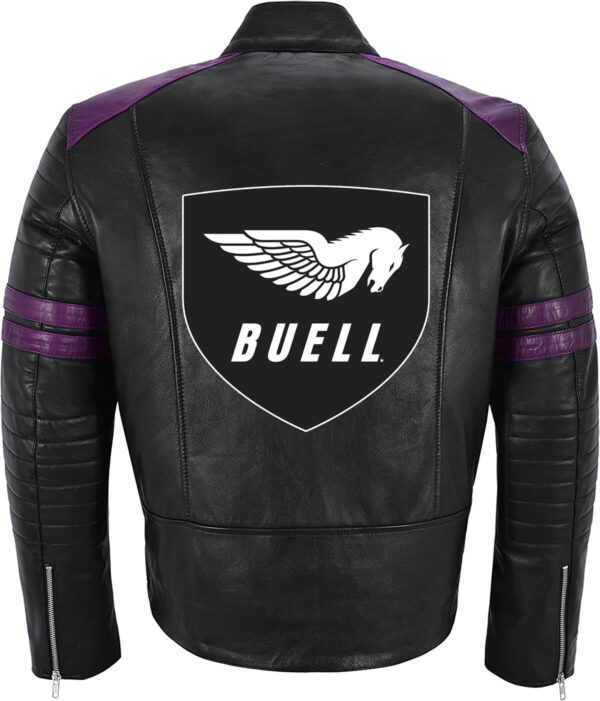 Black Purple Buell Motorcycle Racing Leather Jacket - Image 2