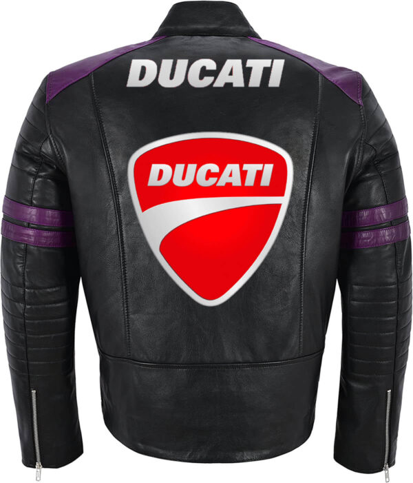 Black Purple Ducati Motorcycle Racing Leather Jacket - Image 2