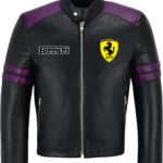 Black Purple Ferrari Motorcycle Racing Leather Jacket