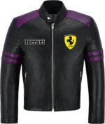 Black Purple Ferrari Motorcycle Racing Leather Jacket