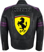 Black Purple Ferrari Motorcycle Racing Leather Jacket - Image 2