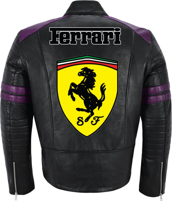 Black Purple Ferrari Motorcycle Racing Leather Jacket - Image 2