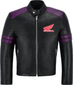Black Purple Honda Motorcycle Racing Leather Jacket