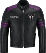 Black Purple Triumph Motorcycle Racing Leather Jacket