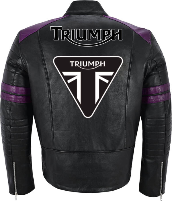 Black Purple Triumph Motorcycle Racing Leather Jacket - Image 2