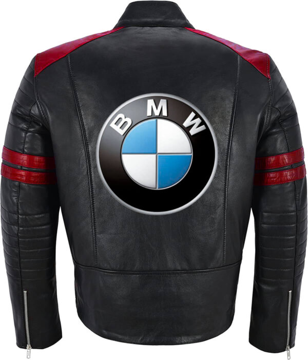 Black Red BMW Motorcycle Racing Leather Jacket - Image 2