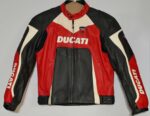 Black Red Ducati Corse Motorcycle Leather Jacket