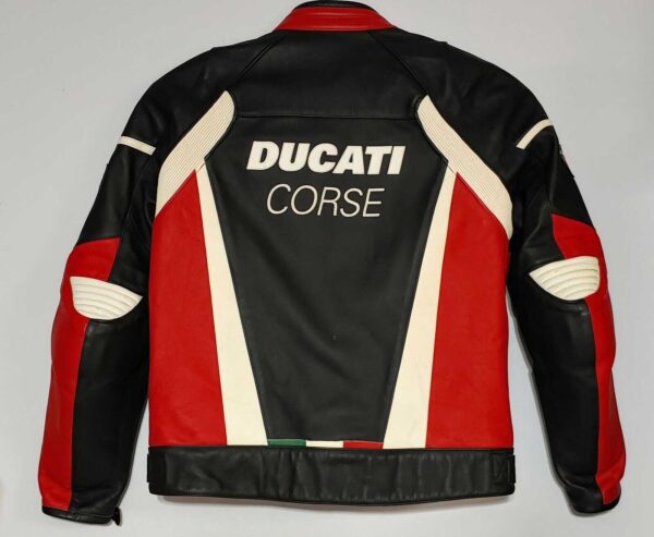 Black Red Ducati Corse Motorcycle Leather Jacket - Image 2