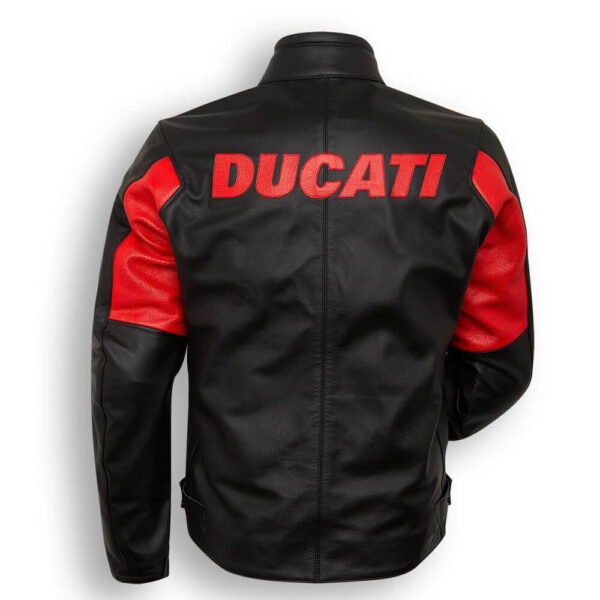 Black Red Ducati Motorcycle Racing Leather Jacket - Image 2