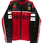 Black Red Ferrari Motorcycle Racing Leather Jacket