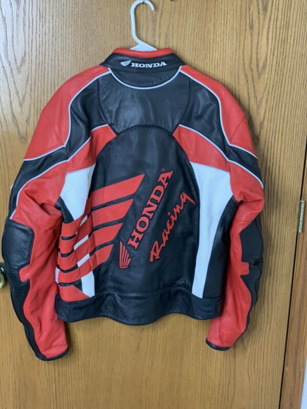 Black Red Honda Motorcycle Racing Leather Jacket - Image 2