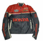 Black Red Honda RR Motorcycle Racing Leather Jacket