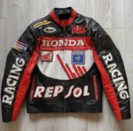Black Red Honda Repsol Motorcycle Racing Leather Jacket