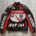 Black Red Honda Repsol Motorcycle Racing Leather Jacket