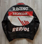 Black Red Honda Repsol Motorcycle Racing Leather Jacket - Image 2