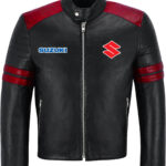 Black Red Suzuki Motorcycle Racing Leather Jacket