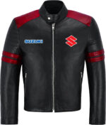 Black Red Suzuki Motorcycle Racing Leather Jacket