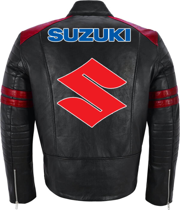 Black Red Suzuki Motorcycle Racing Leather Jacket - Image 2