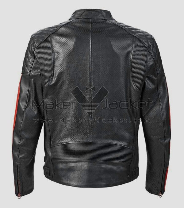 Black Red Triumph Racing Motorcycle Leather Jacket - Image 3
