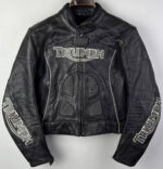 Black Triumph Racing Motorcycle Leather Jacket