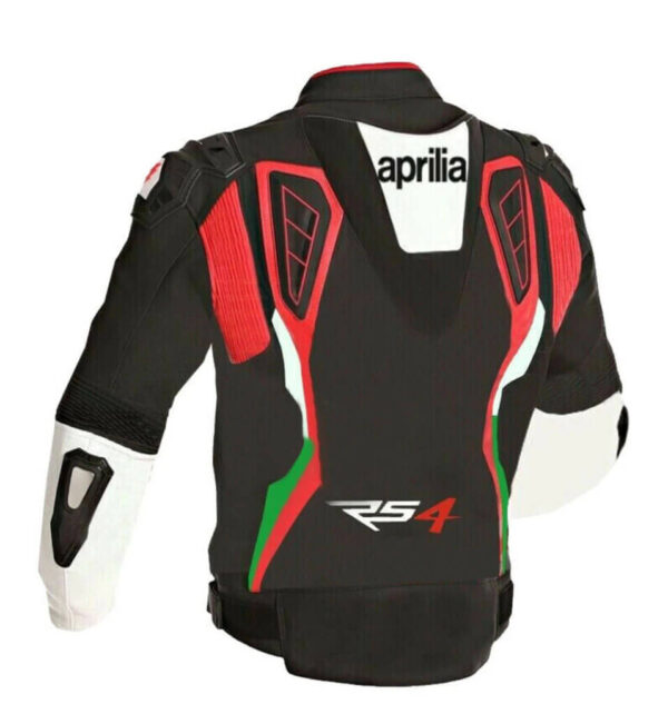 Black White Aprilia Motorcycle Leather Jacket - Image 2