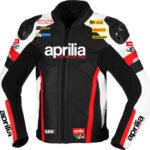 Black White Aprilia Motorcycle Racing Leather Jacket