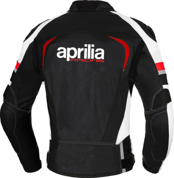 Black White Aprilia Motorcycle Racing Leather Jacket - Image 2