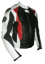 Black White BMW Motorcycle Leather Jacket - Image 2
