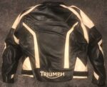 Black White Triumph Motorcycle Racing Leather Jacket - Image 2