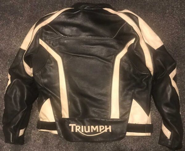 Black White Triumph Motorcycle Racing Leather Jacket - Image 2