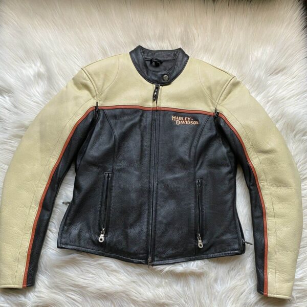 Black Yellow Harley Davidson Vintage Leather Jacket - Image 2