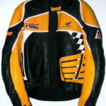 Black Yellow Honda Motorcycle Racing Leather Jacket